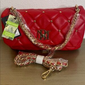 Badgley Mischka Red Quilted Crossbody Bag